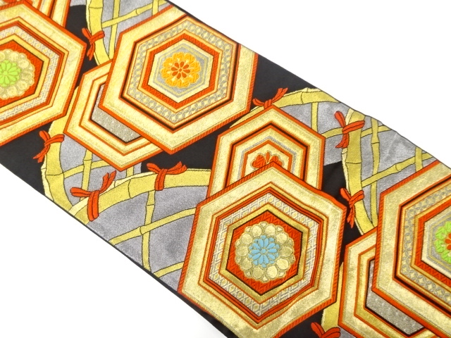 アンティーク　重ね亀甲に光悦垣模様織り出し袋帯（着用可）